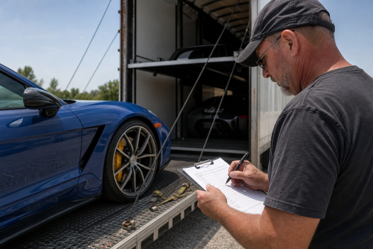 Vehicle transportation scene related to Exotic Car Shipping Guide: Loading, Clearance and Enclosed Transport