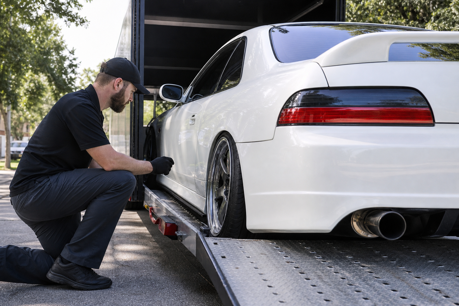 Vehicle transportation scene related to How to Ship a Modified or Lowered Car Safely