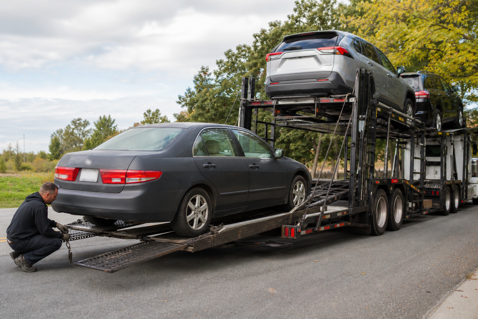 Vehicle transportation scene related to How to Ship a Non-Running Car: Equipment, Costs, and Steps